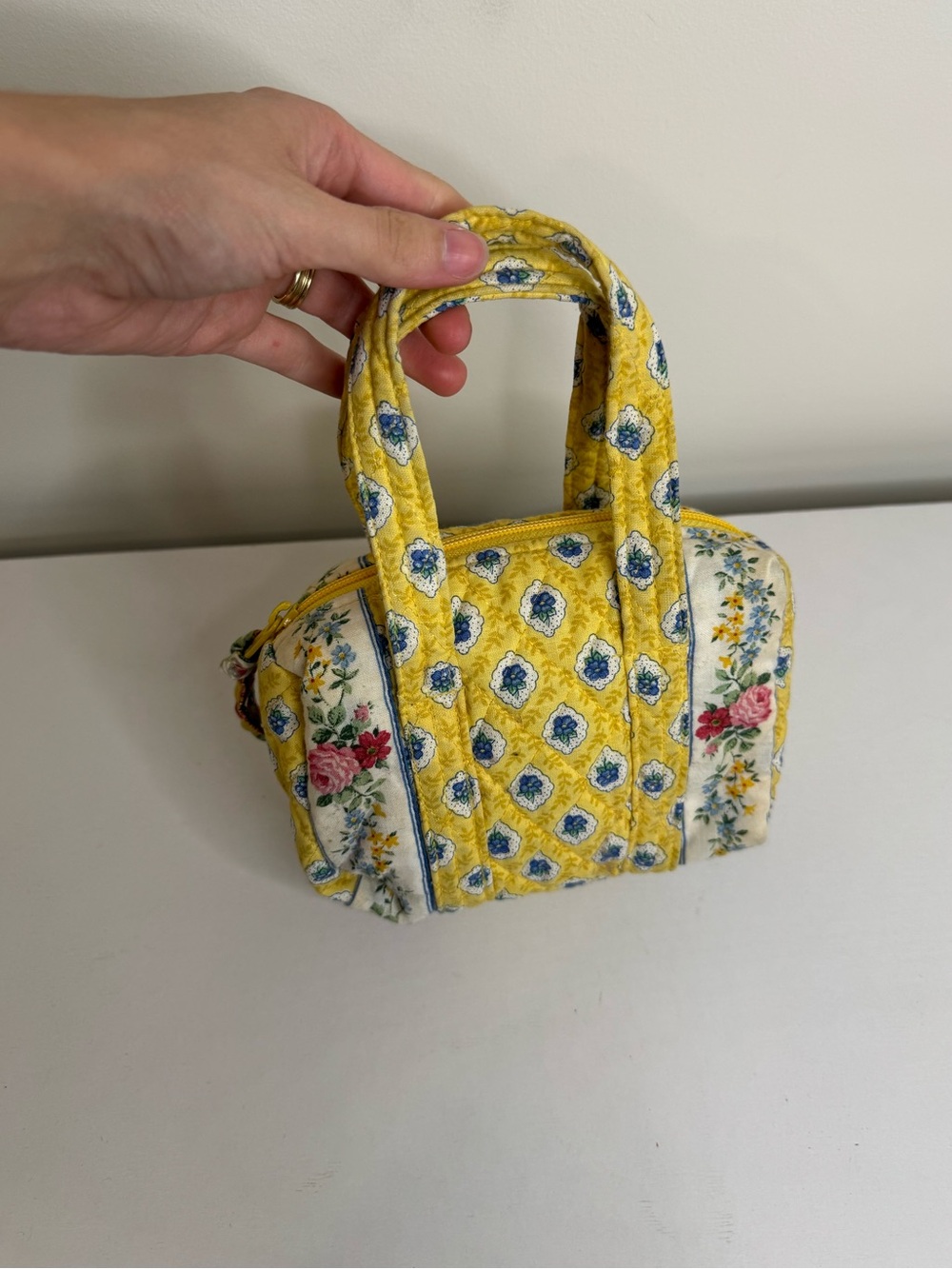 Vintage Vera Bradley Elizabeth Mini Duffel Handbag Yellow Floral Made in USA